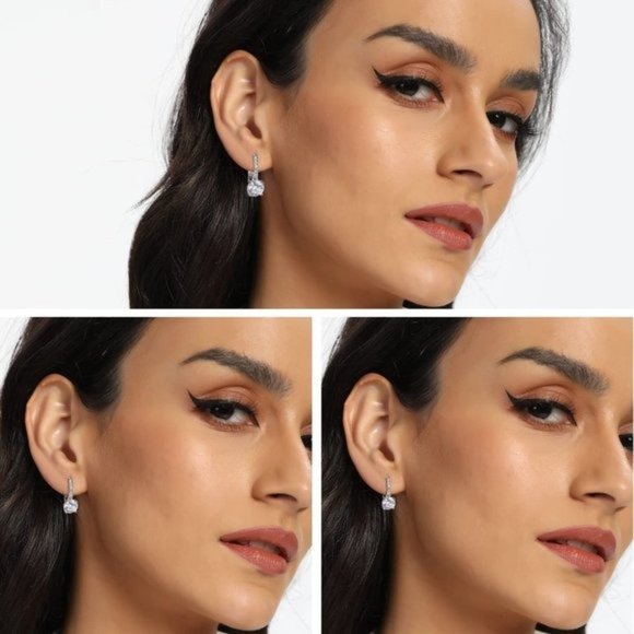 New 18K White Gold Plated Round Princess Cut Clear Cubic Zirconia Tear D… - Picture 11 of 11